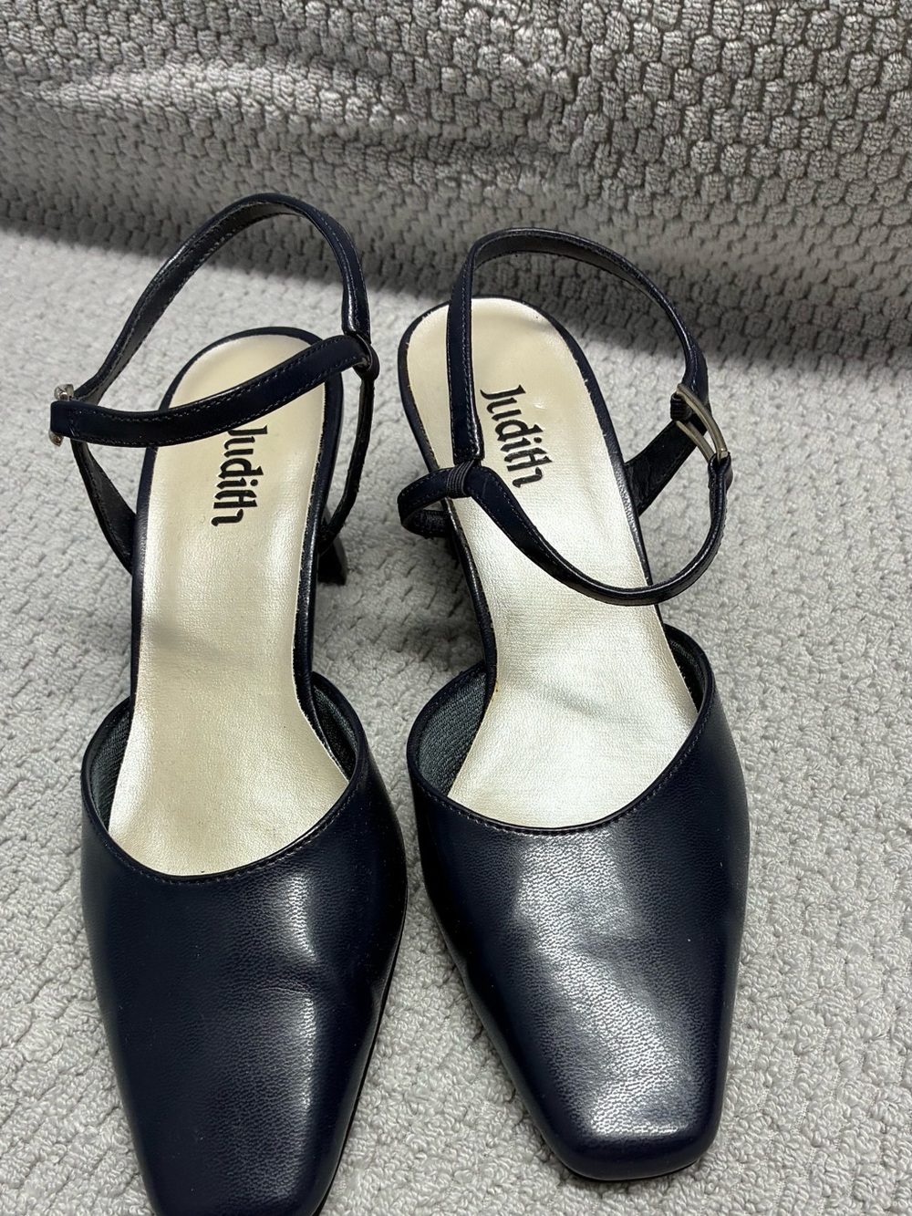Navy Slingback Heels with Pointed Square Toe